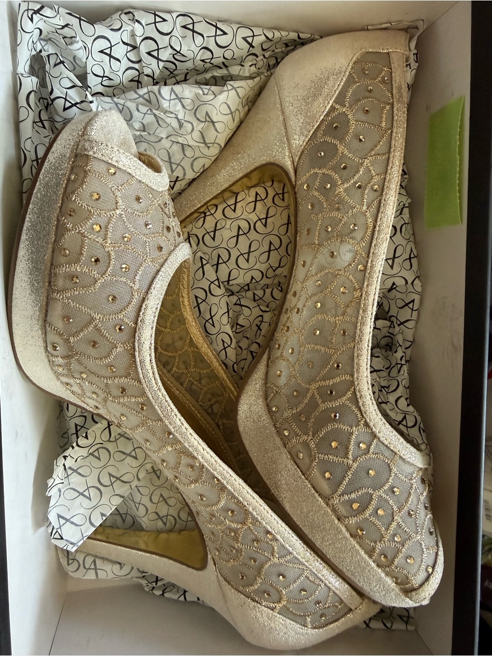 Adrianna Papell Gold Embellished Peep-Toe Heels
